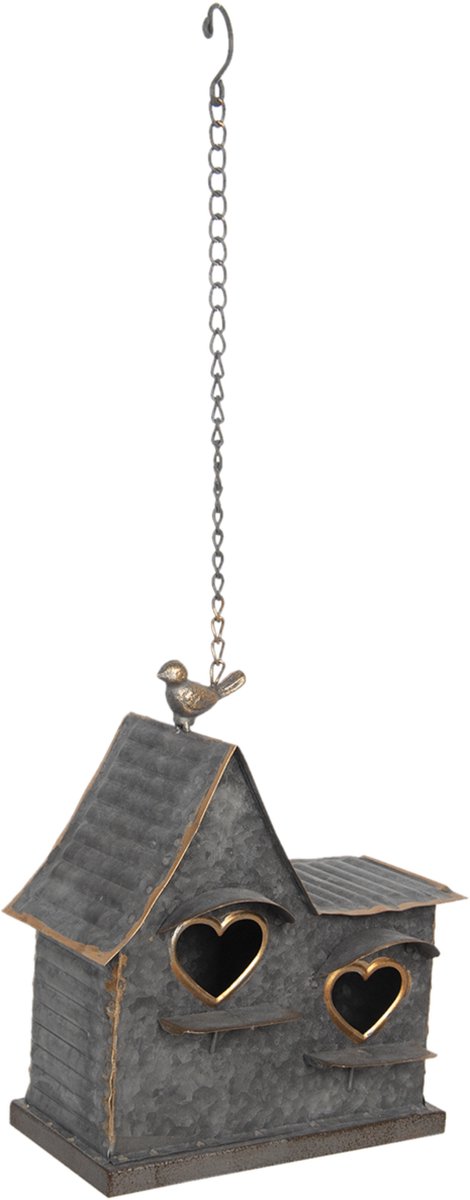 Clayre & Eef Decoratie vogelhuis - 25*12*25 cm ijzer - - 6Y4178 - Grijs