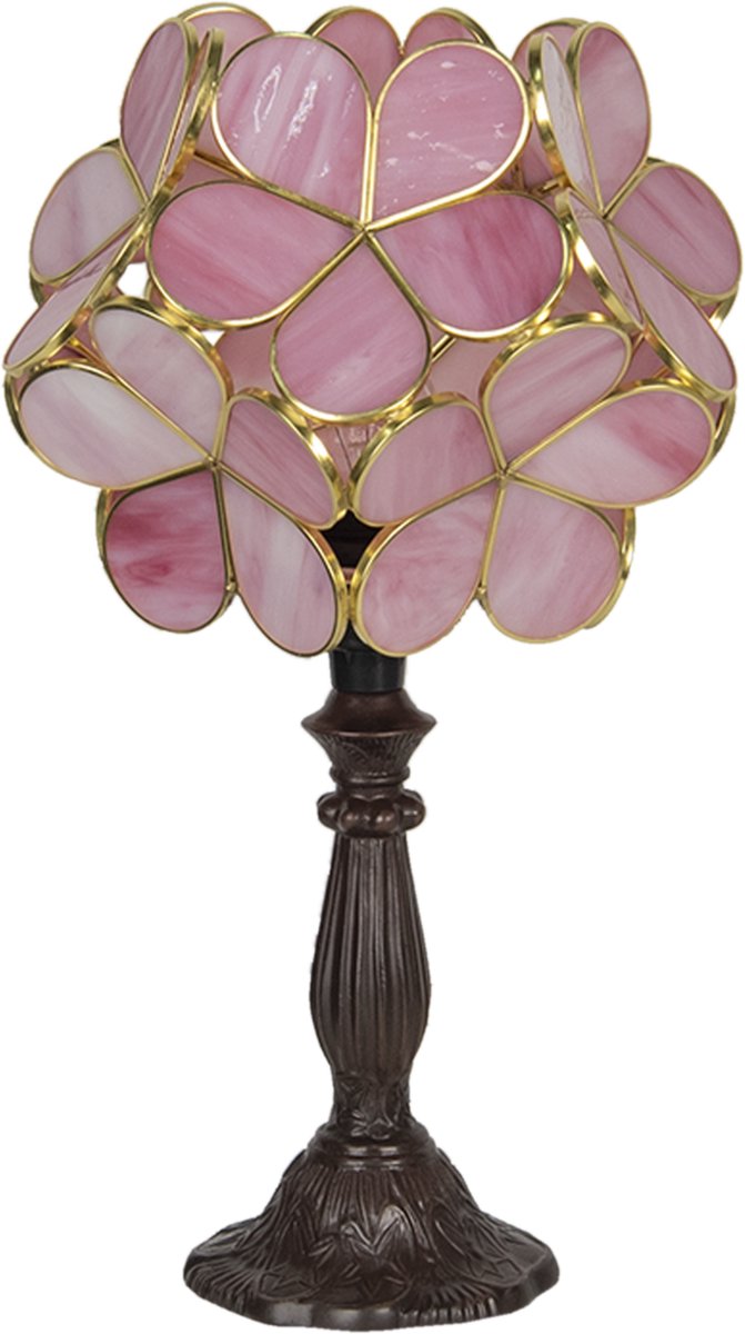 Clayre & Eef Tafellamp tiffany - 21*21*38 cm e14/max 1*25w polyresin / glas - lumilamp - 5LL-6065 - Roze