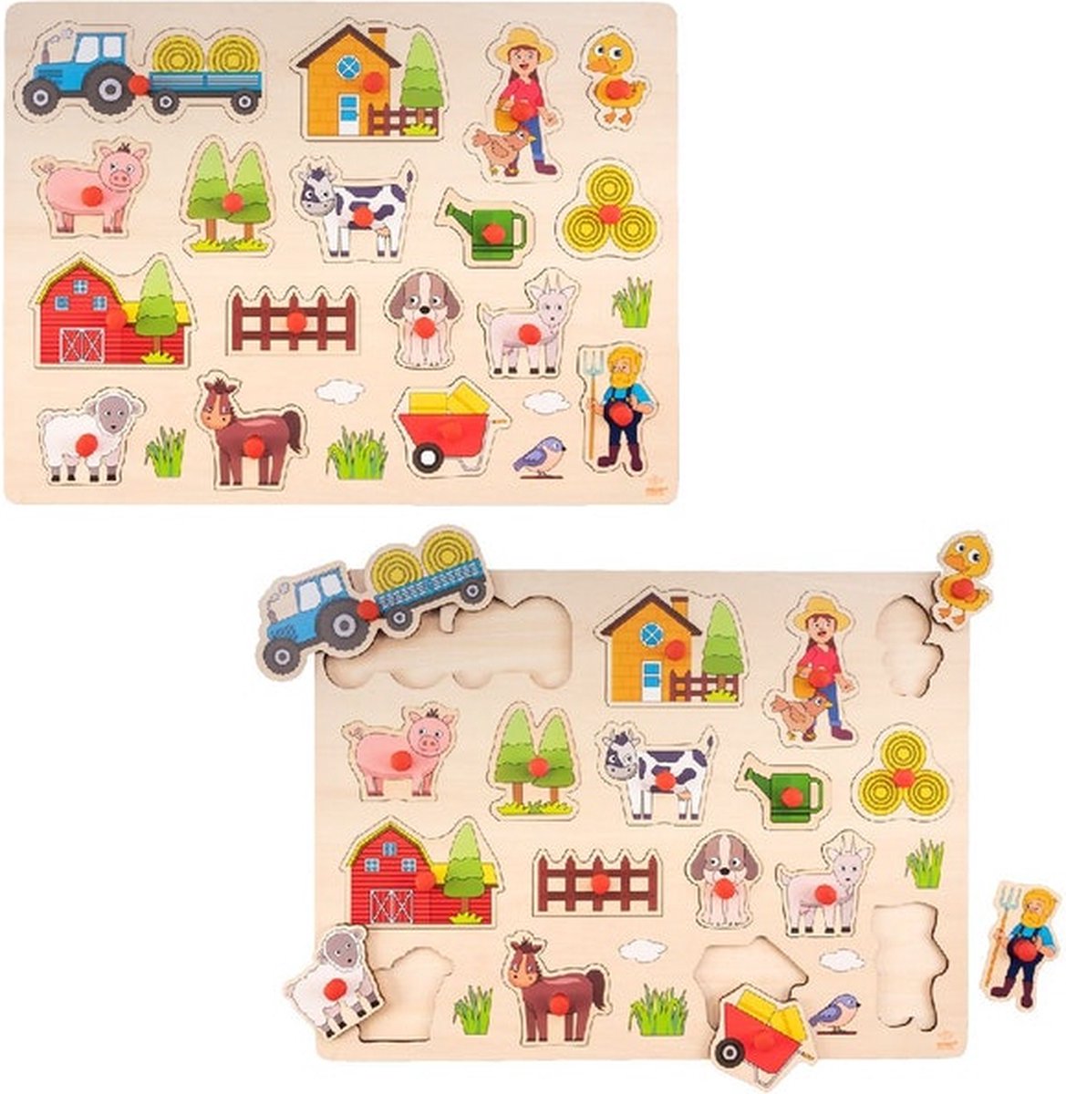 Houten knopjes/noppen speelgoed puzzel boerderij thema 40 x 30 cm - Educatief speelgoed voor kinderen