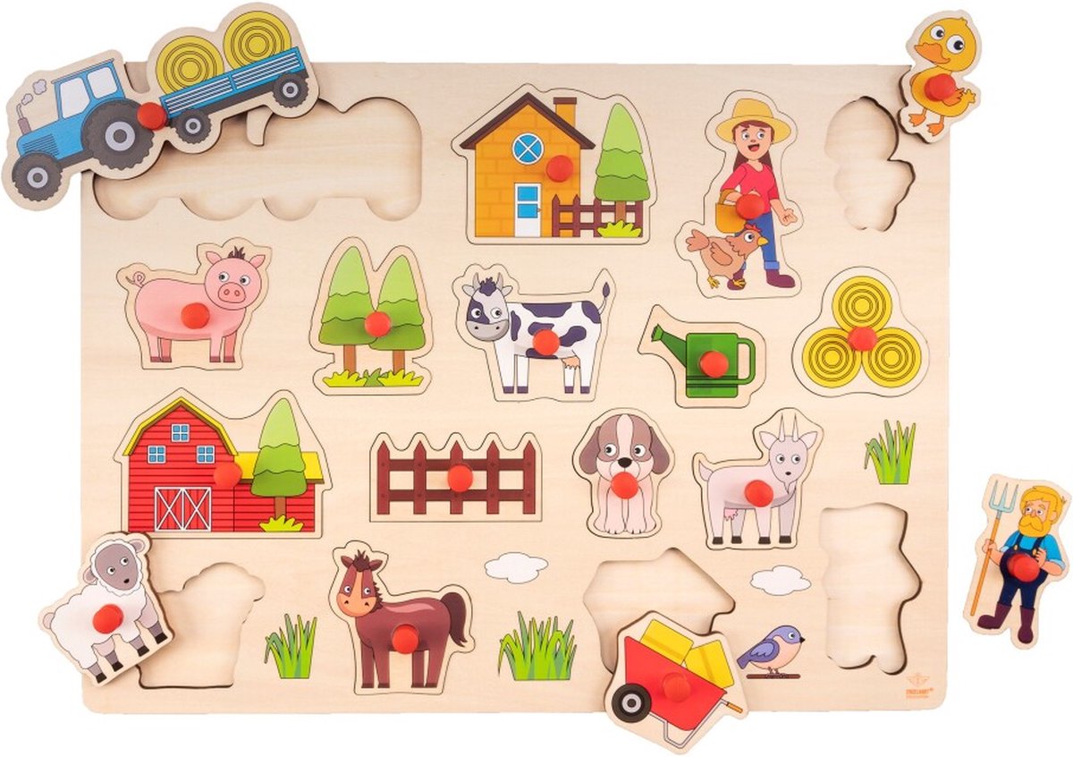 Houten knopjes/noppen speelgoed puzzel boerderij thema 40 x 30 cm - Educatief speelgoed voor kinderen