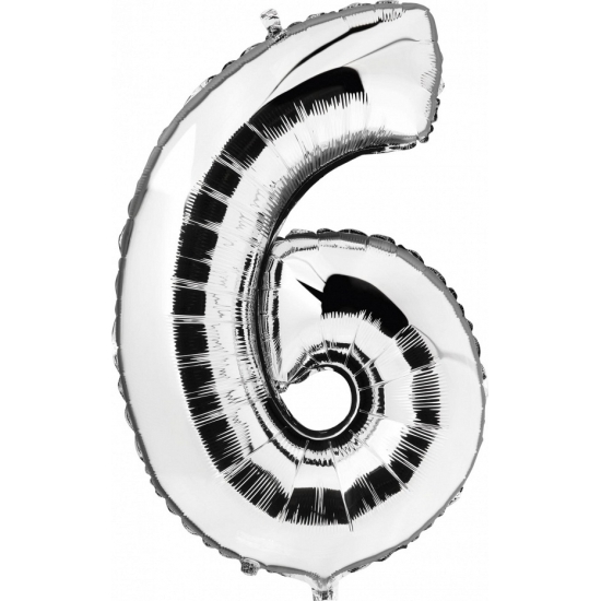Cijfer 6 ballon zilver - Silver
