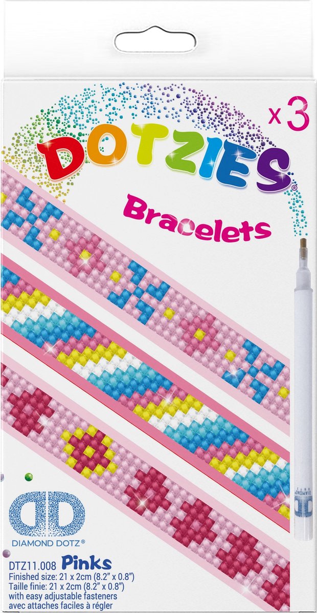 Top1Toys Armbanden Dotzies 3 stuks - Pinks 21x2 cm - Diamond Painting