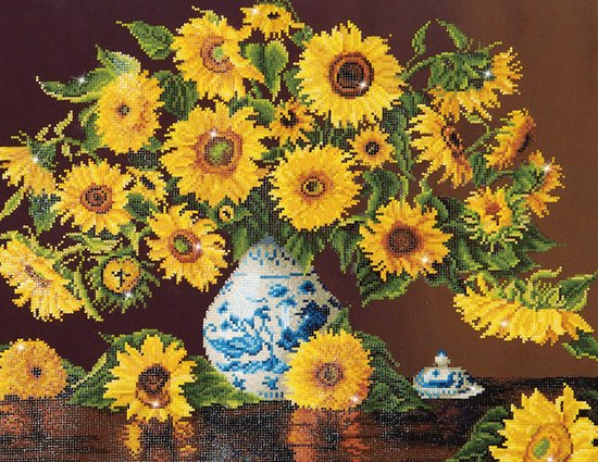 Diamond Dotz Sunflowers in a china vase - 71x56 cm - Diamond Painting