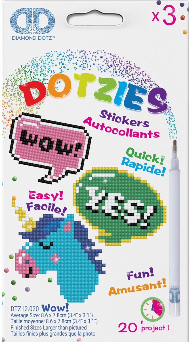 Diamond Dotz Stickerset Dotzies 3 stuks - WOW 9x8 cm - Diamond Painting