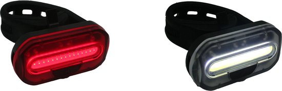1x Fietsverlichting set fietskoplamp en COB LED - 2x knoopcelbatterijen CR2032 - stuur / frame / zadelpen bevestiging - universele fietslichten op batterij - voorlichten / achterlichten