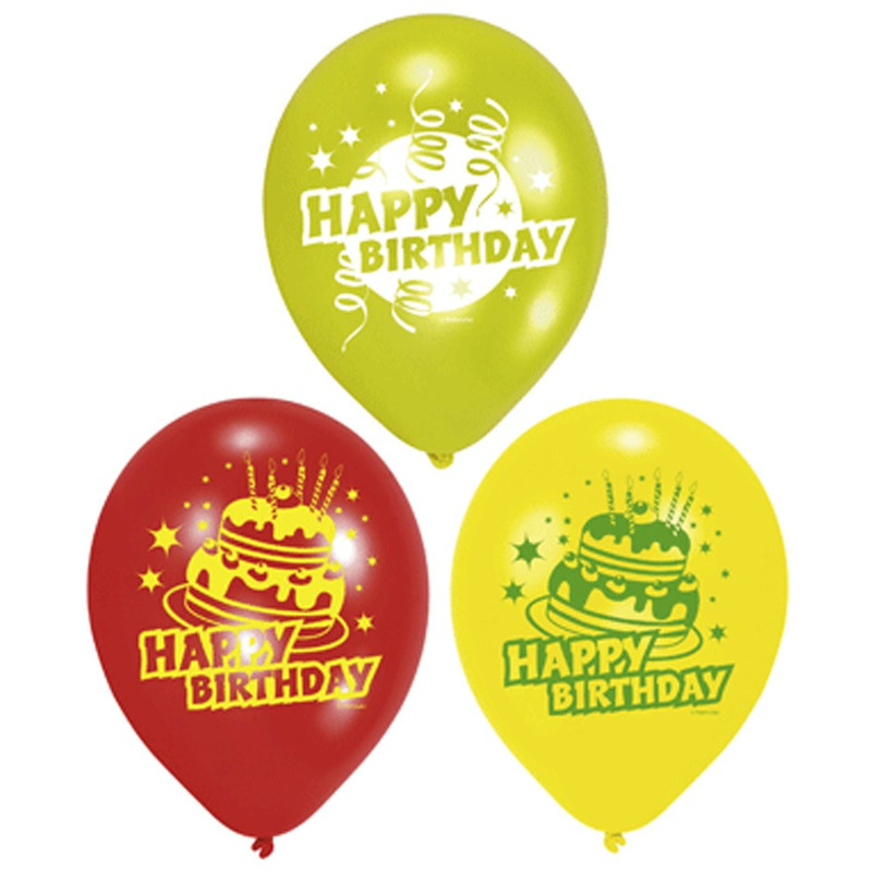 6x stuks Happy Birthday ballonnen 23 cm - Verjaardag feestartikelen en versiering