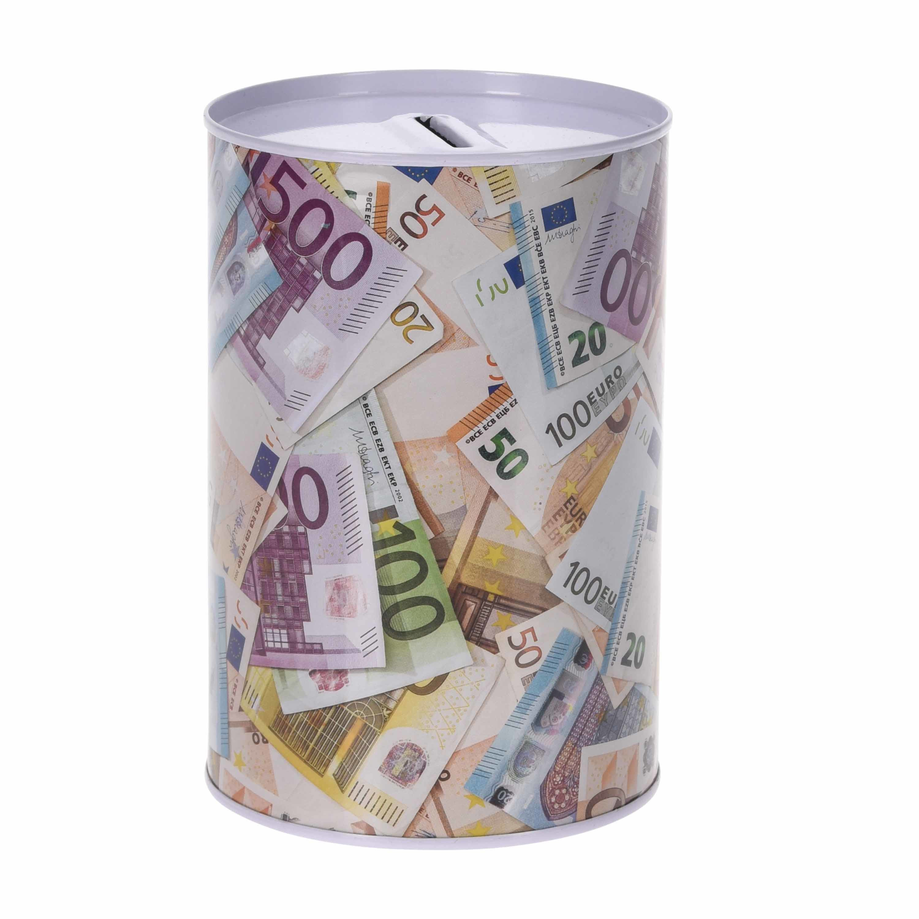 Spaarpot euro biljetten stapel 10 x 15 cm - Blikken/metalen spaarpotten met euro biljetten