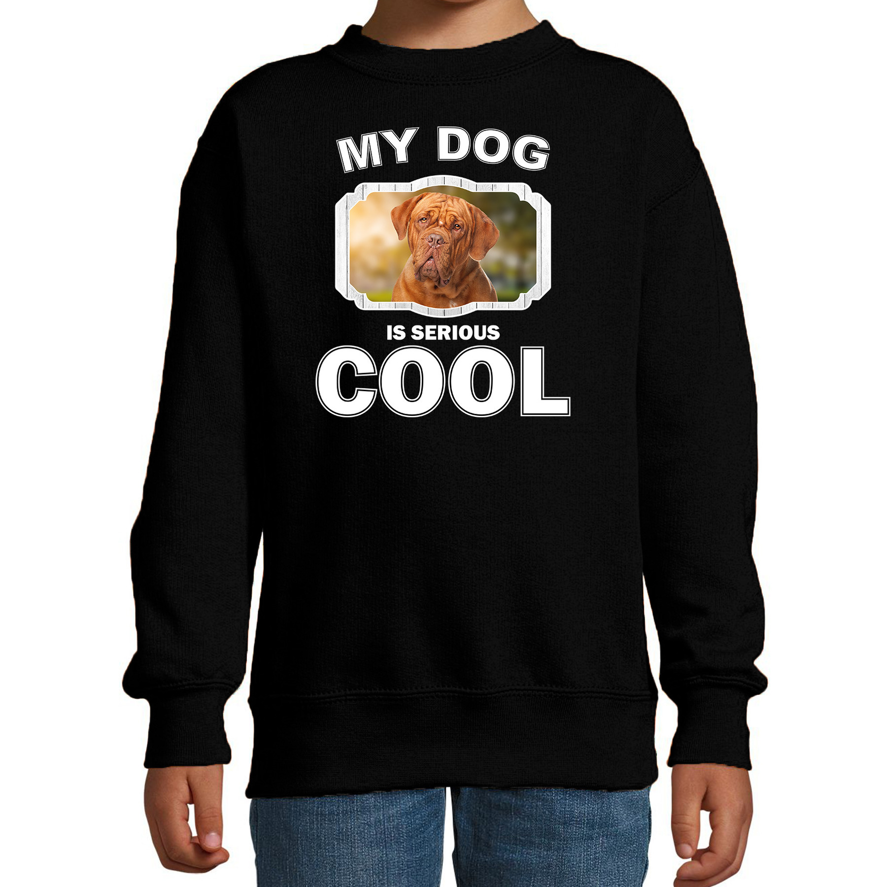 Bellatio Decorations Franse mastiff honden trui / sweater my dog is serious cool - kinderen - Franse mastiff liefhebber cadeau sweaters - Zwart