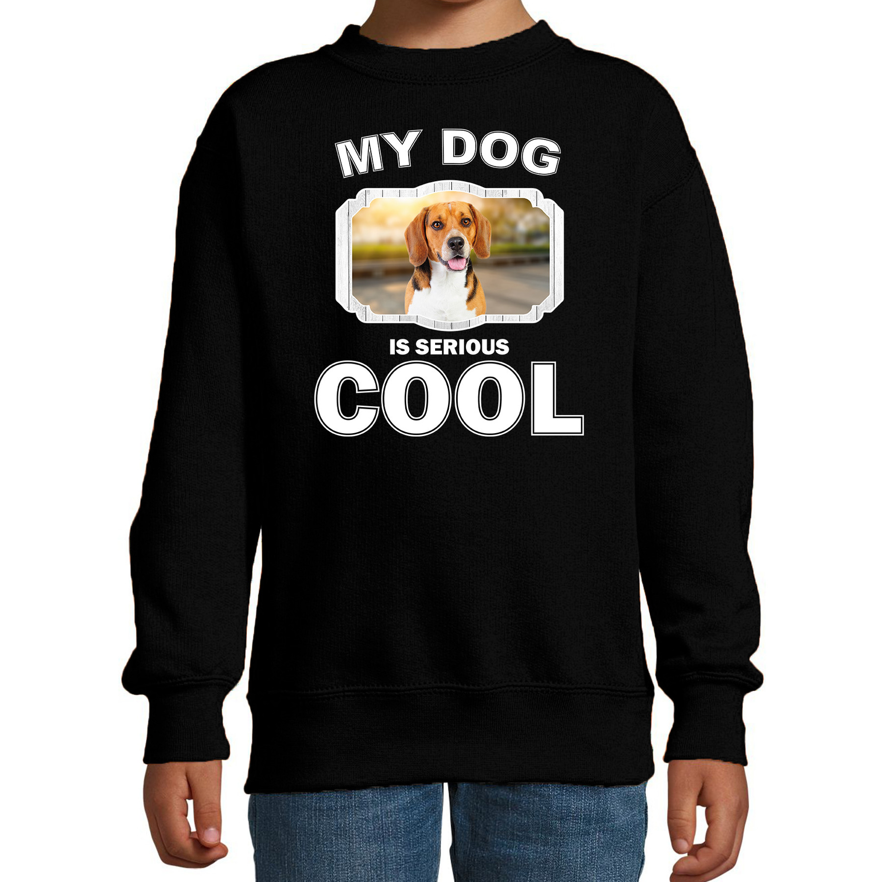 Bellatio Decorations Beagle honden trui / sweater my dog is serious cool - kinderen - Beagles liefhebber cadeau sweaters - Zwart