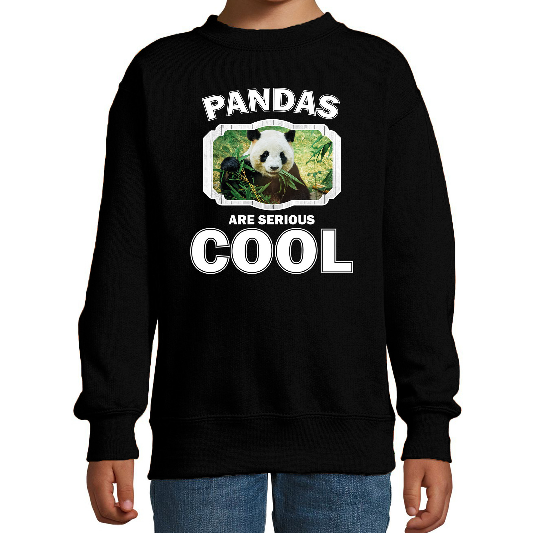 Bellatio Decorations Dieren pandaberen sweater kinderen - pandas are serious cool trui jongens/ meisjes - cadeau panda/ pandaberen liefhebber - Zwart