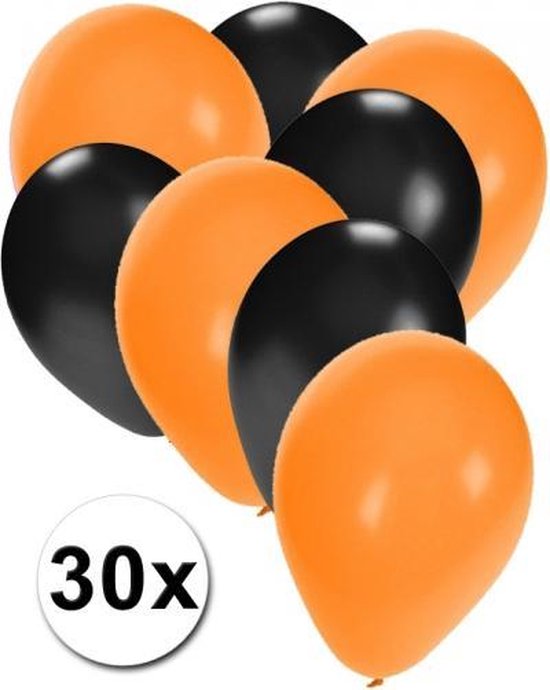 30x ballonnen oranje en zwart - 27 cm - oranje / zwarte versiering