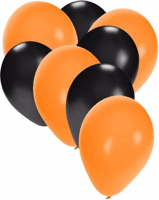 30x ballonnen oranje en zwart - 27 cm - oranje / zwarte versiering