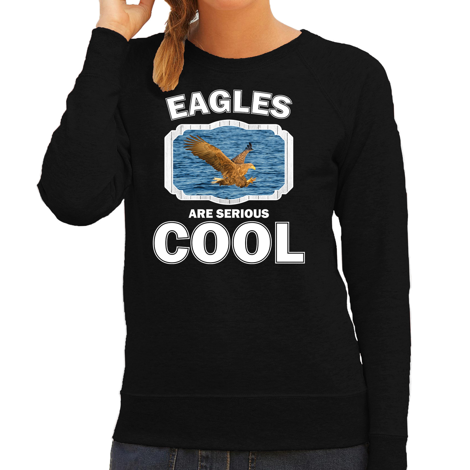 Bellatio Decorations Dieren arenden sweater dames - eagles are serious cool trui - cadeau sweater zeearend/ arenden liefhebber - Zwart