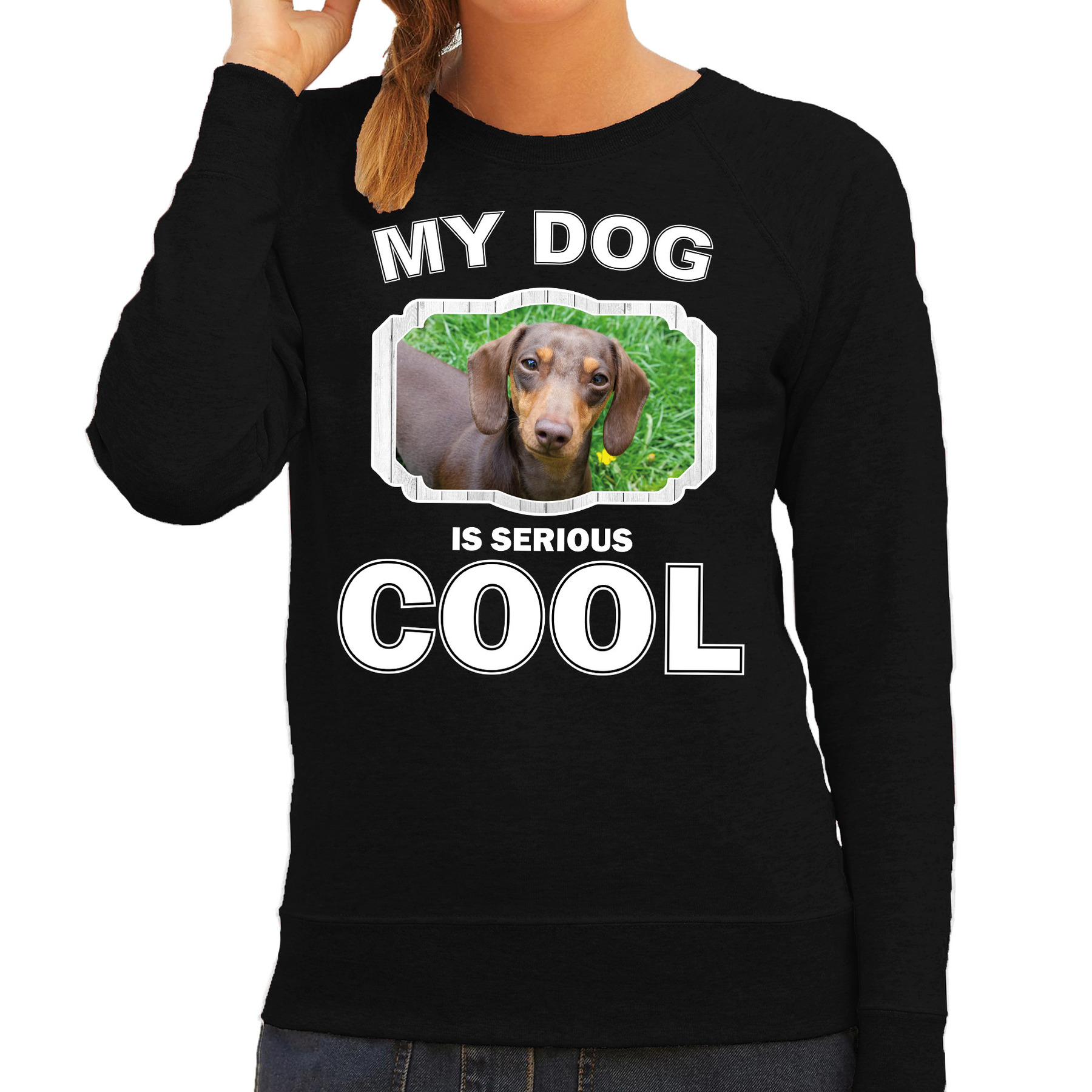 Bellatio Decorations Teckel honden trui / sweater my dog is serious cool - dames - Teckels liefhebber cadeau sweaters - Zwart