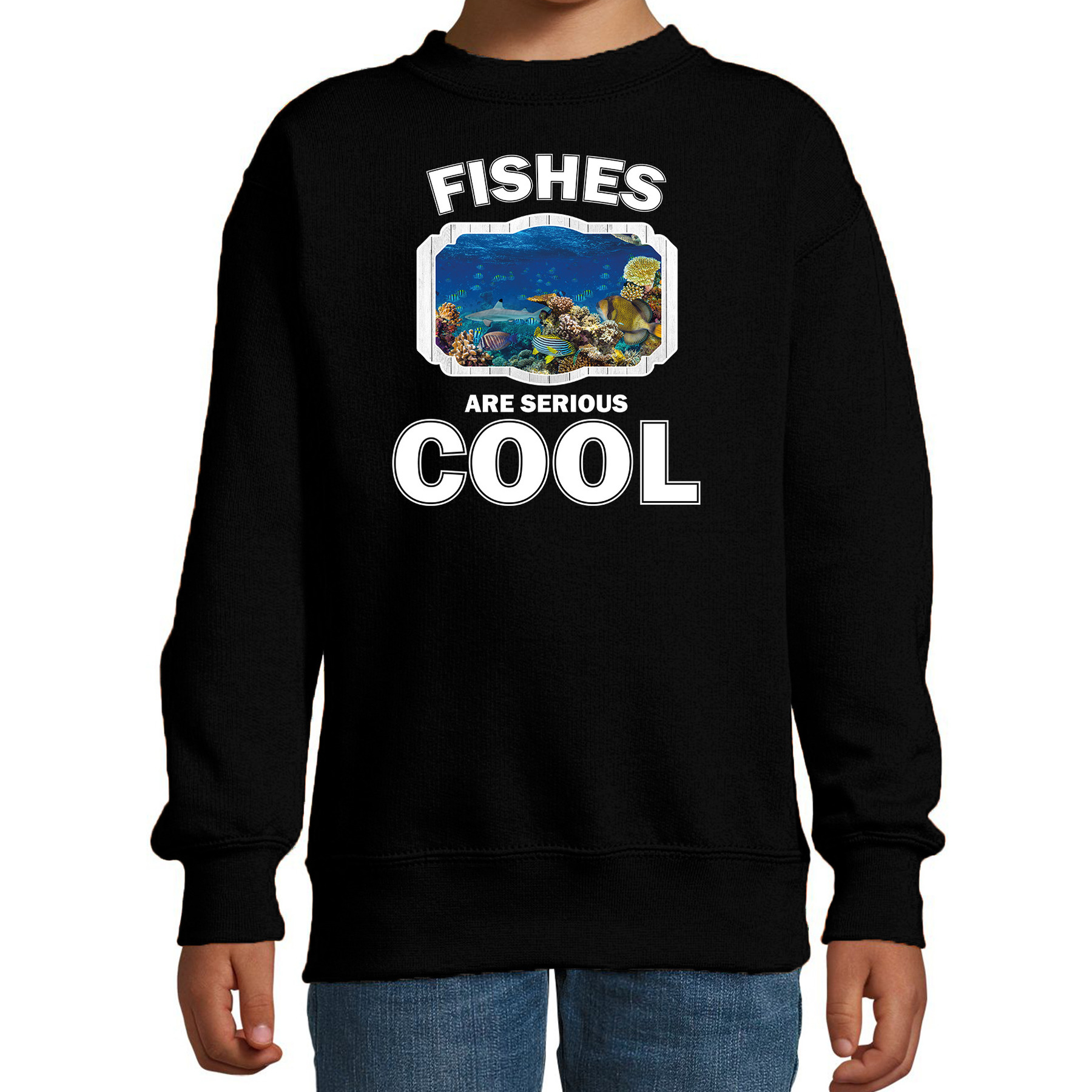 Bellatio Decorations Dieren vissen sweater kinderen - fishes are serious cool trui jongens/ meisjes - cadeau vis/ vissen liefhebber - Zwart