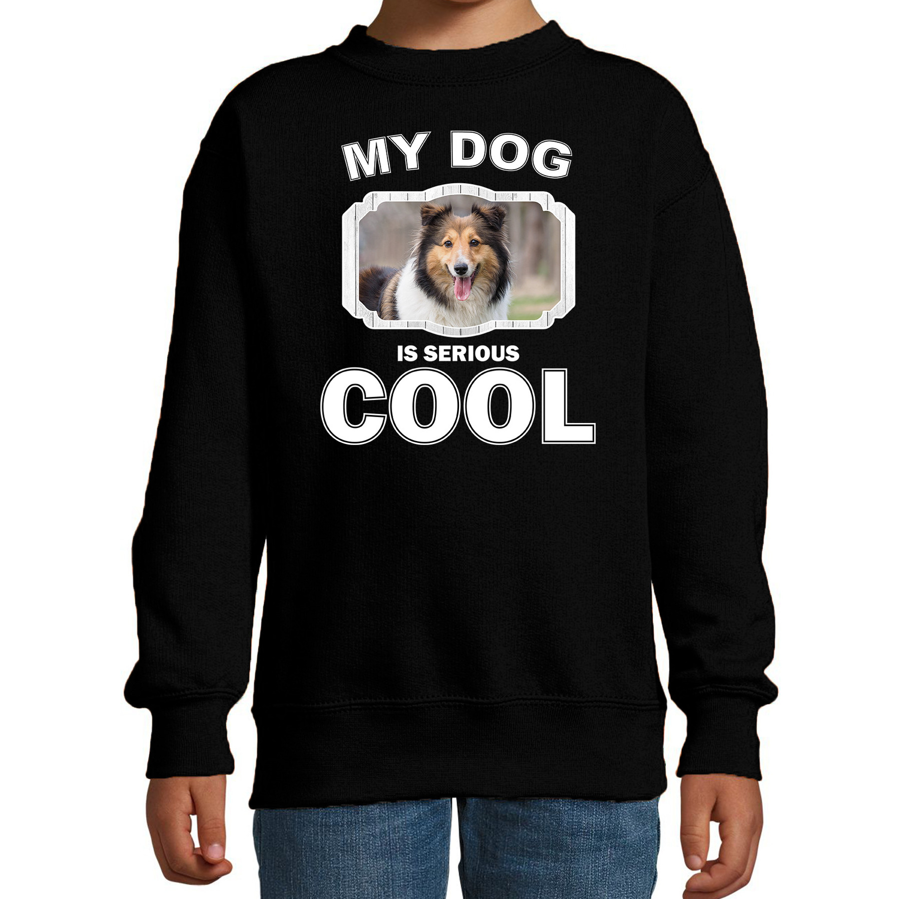 Bellatio Decorations Sheltie honden trui / sweater my dog is serious cool - kinderen - Shetland sheepdogs liefhebber cadeau sweaters - Zwart