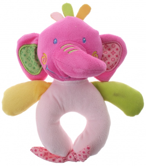 Eddy Toys pluche rammelaar olifant/roze 16 cm - Paars