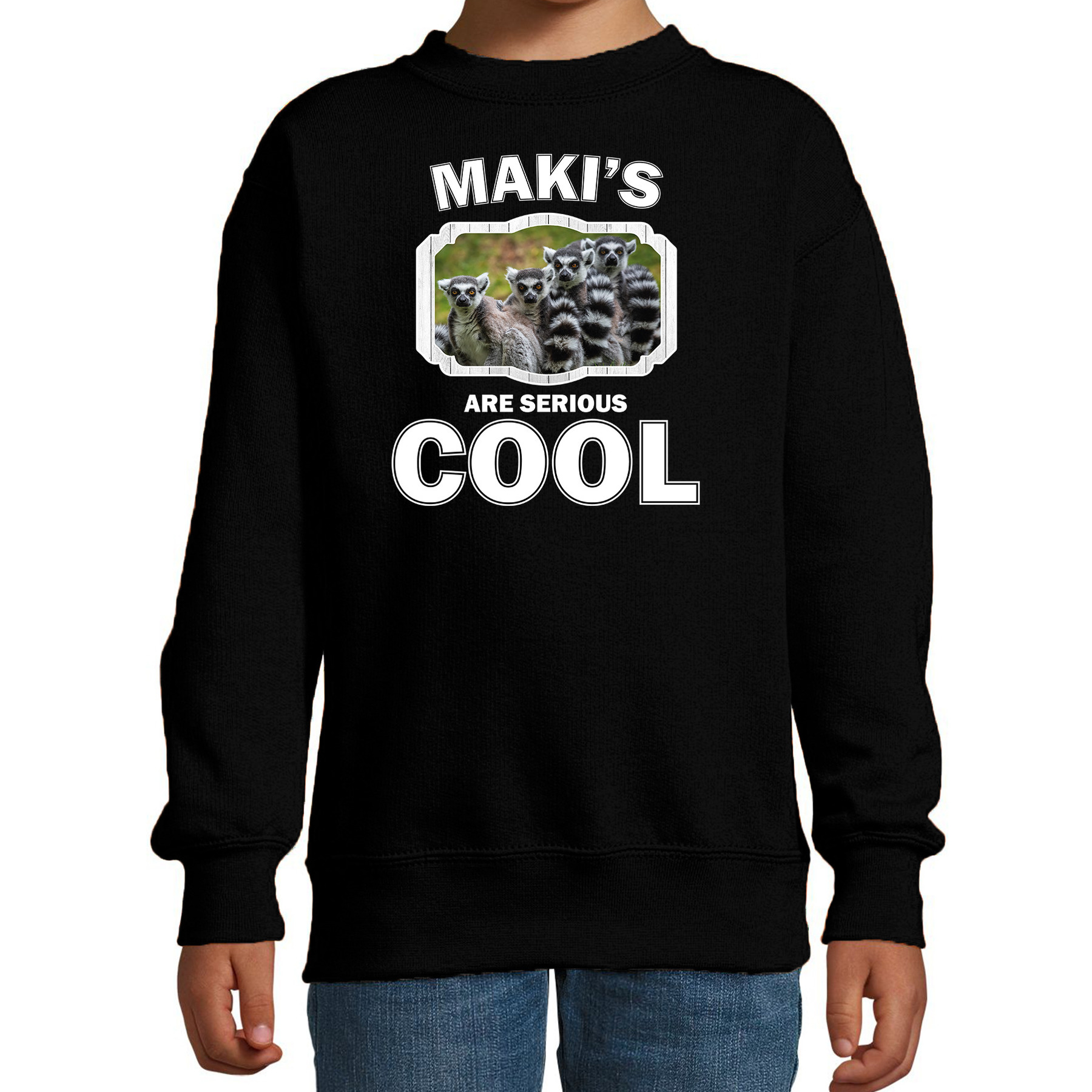 Bellatio Decorations Dieren maki apen sweater kinderen - makis are serious cool trui jongens/ meisjes - cadeau maki familie/ maki apen liefhebber - Zwart