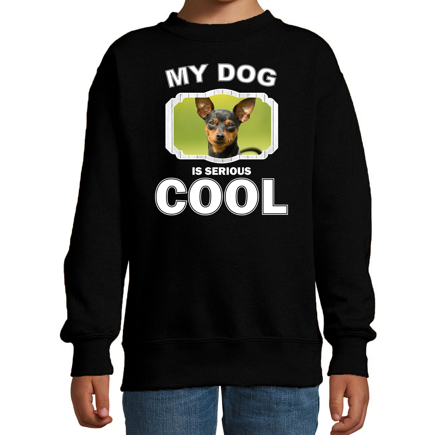 Bellatio Decorations Dwergpinscher honden trui / sweater my dog is serious cool - kinderen - Dwergpinschers liefhebber cadeau sweaters - Zwart