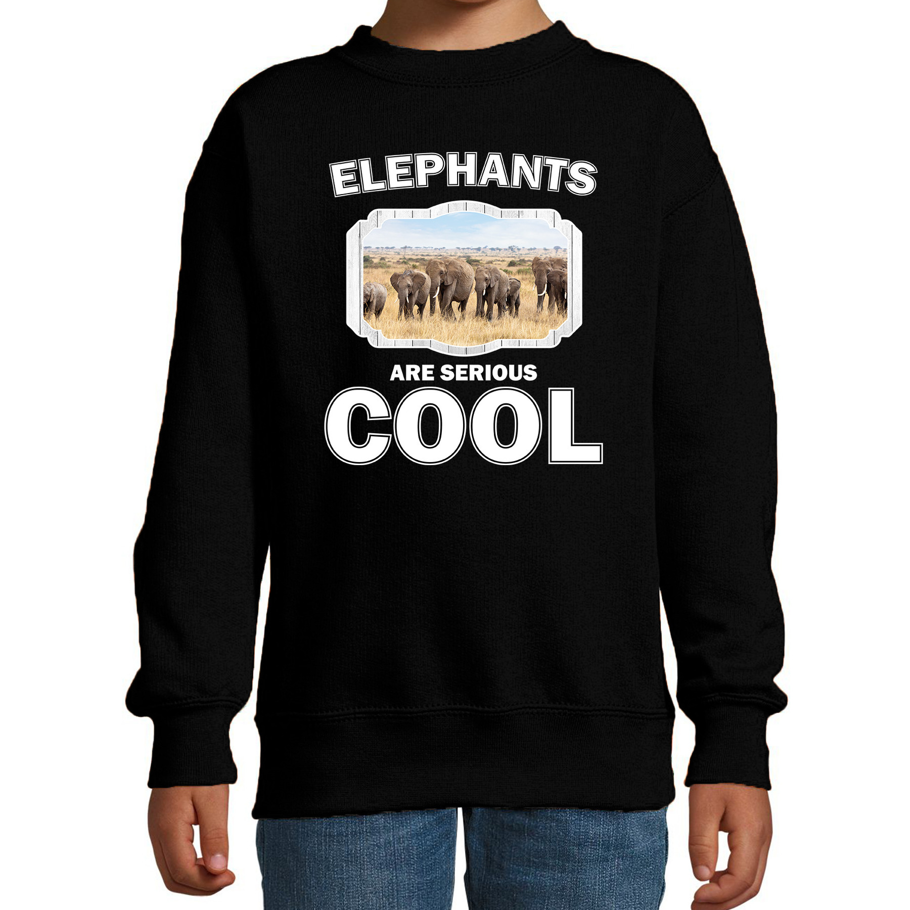 Bellatio Decorations Dieren kudde olifanten sweater kinderen - elephants are serious cool trui - cadeau olifant/ olifanten liefhebber - Zwart