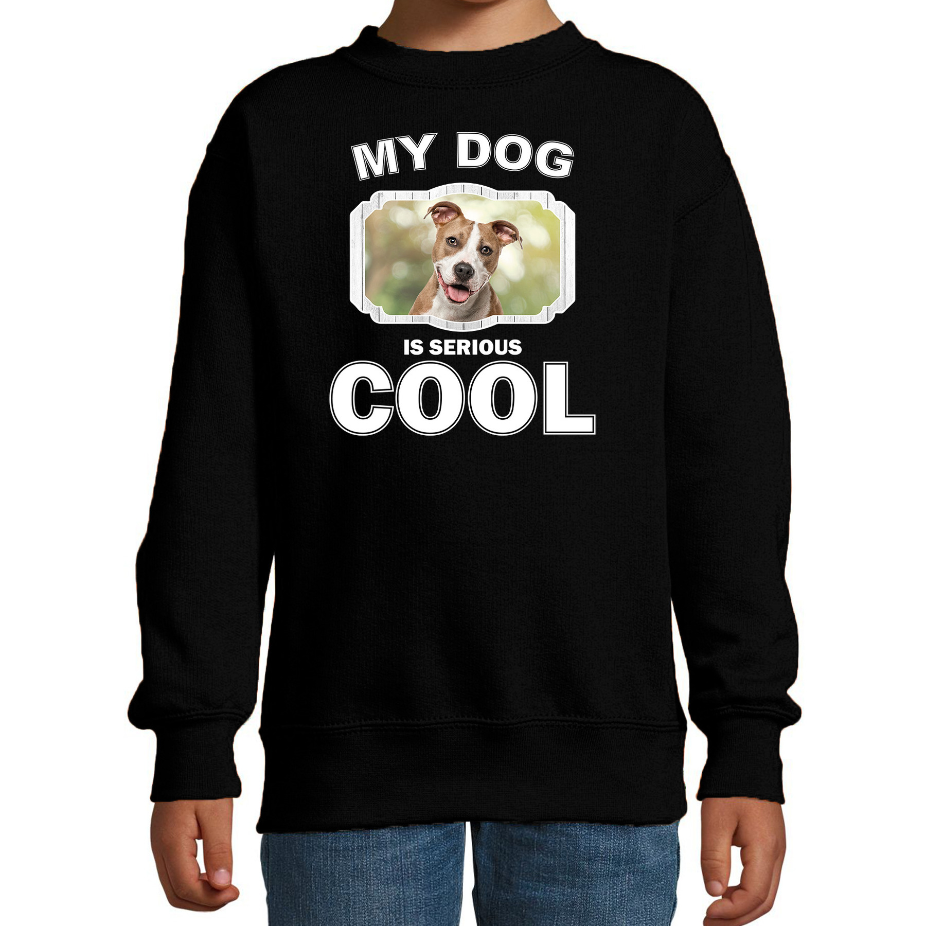 Bellatio Decorations Staffordshire bull terrier honden trui / sweater my dog is serious cool - kinderen - Staffordshire bull terrier liefhebber cadeau sweaters - Zwart