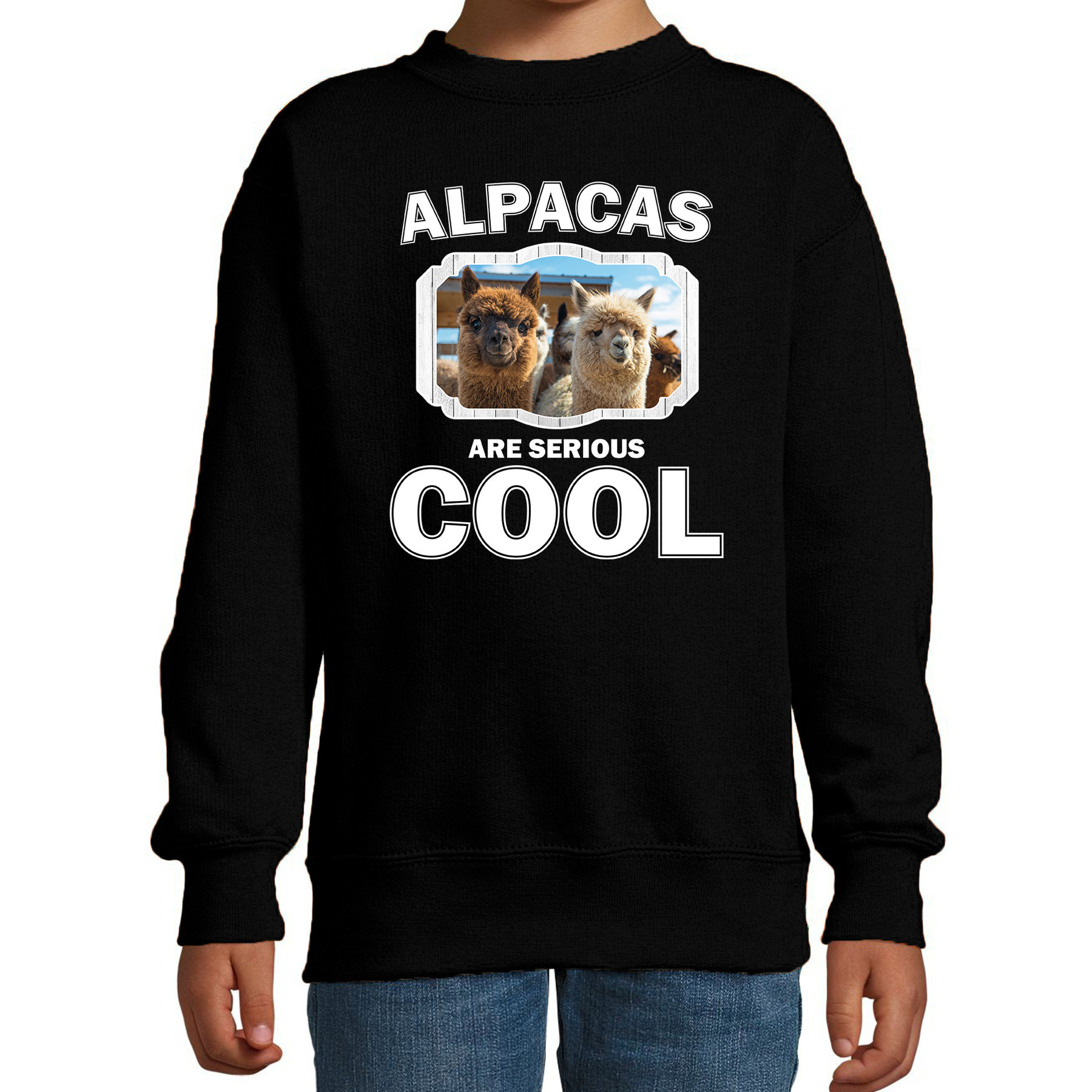 Bellatio Decorations Dieren alpacas sweater kinderen - alpacas are serious cool trui jongens/ meisjes - cadeau alpaca/ alpacas liefhebber - Zwart