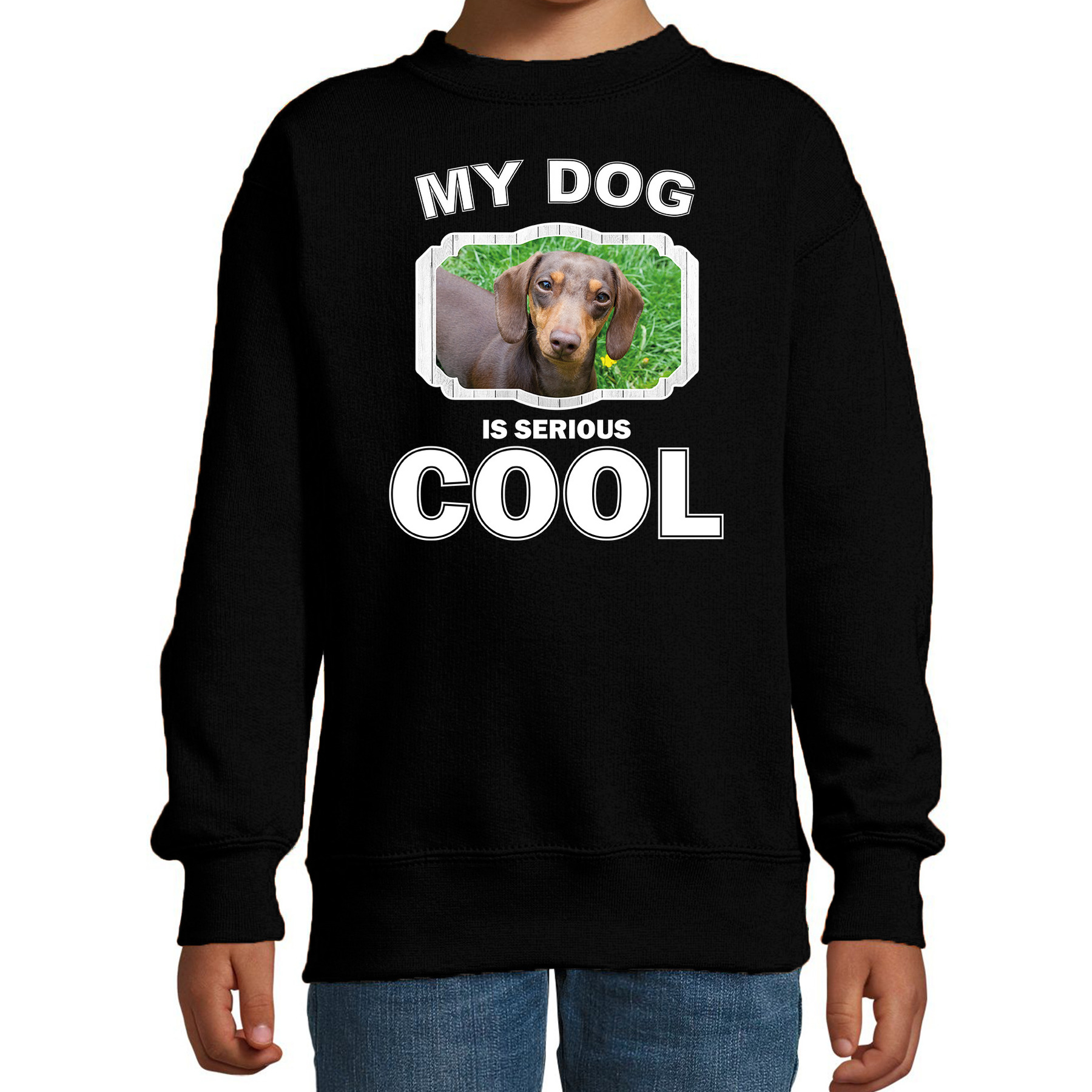 Bellatio Decorations Teckel honden trui / sweater my dog is serious cool - kinderen - Teckels liefhebber cadeau sweaters - Zwart