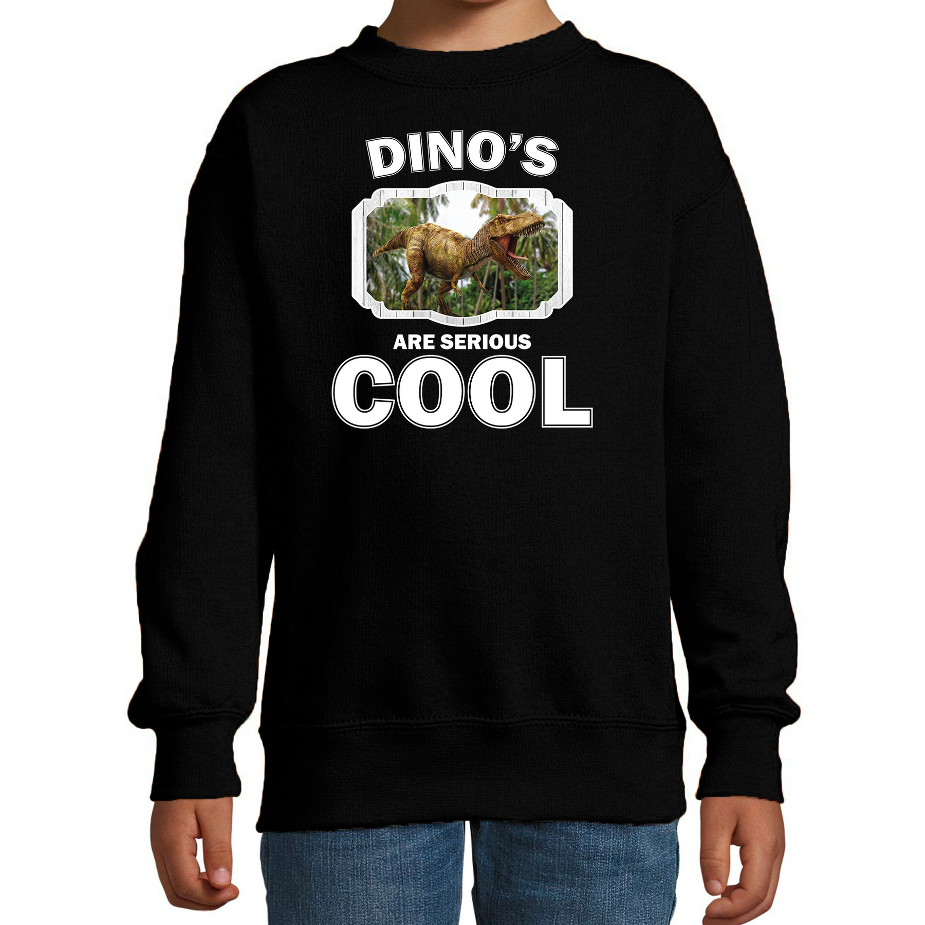 Bellatio Decorations Dieren dinosaurussen sweater kinderen - dinosaurs are serious cool trui jongens/ meisjes - cadeau brullende t-rex dinosaurus/ dinosaurussen liefhebber - Zwart