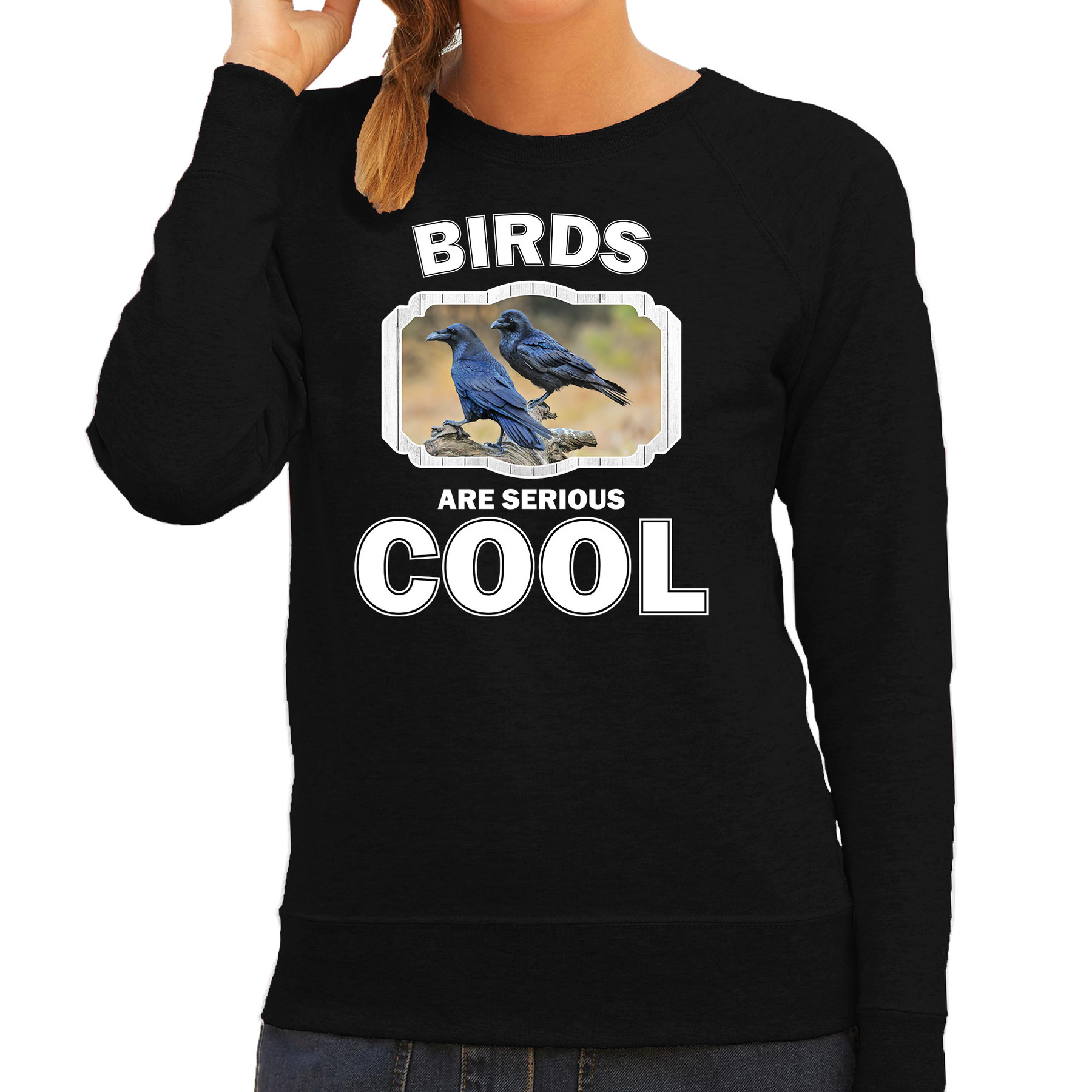 Bellatio Decorations Dieren vogels sweater dames - birds are serious cool trui - cadeau sweater raaf/ vogels liefhebber - Zwart