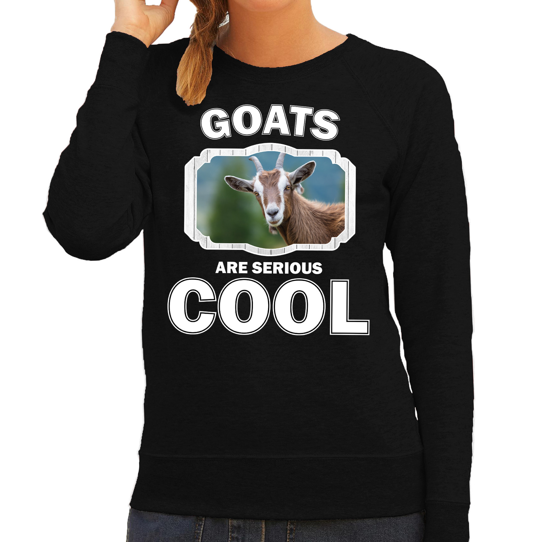 Bellatio Decorations Dieren geiten sweater dames - goats are serious cool trui - cadeau sweater geit/ geiten liefhebber - Zwart