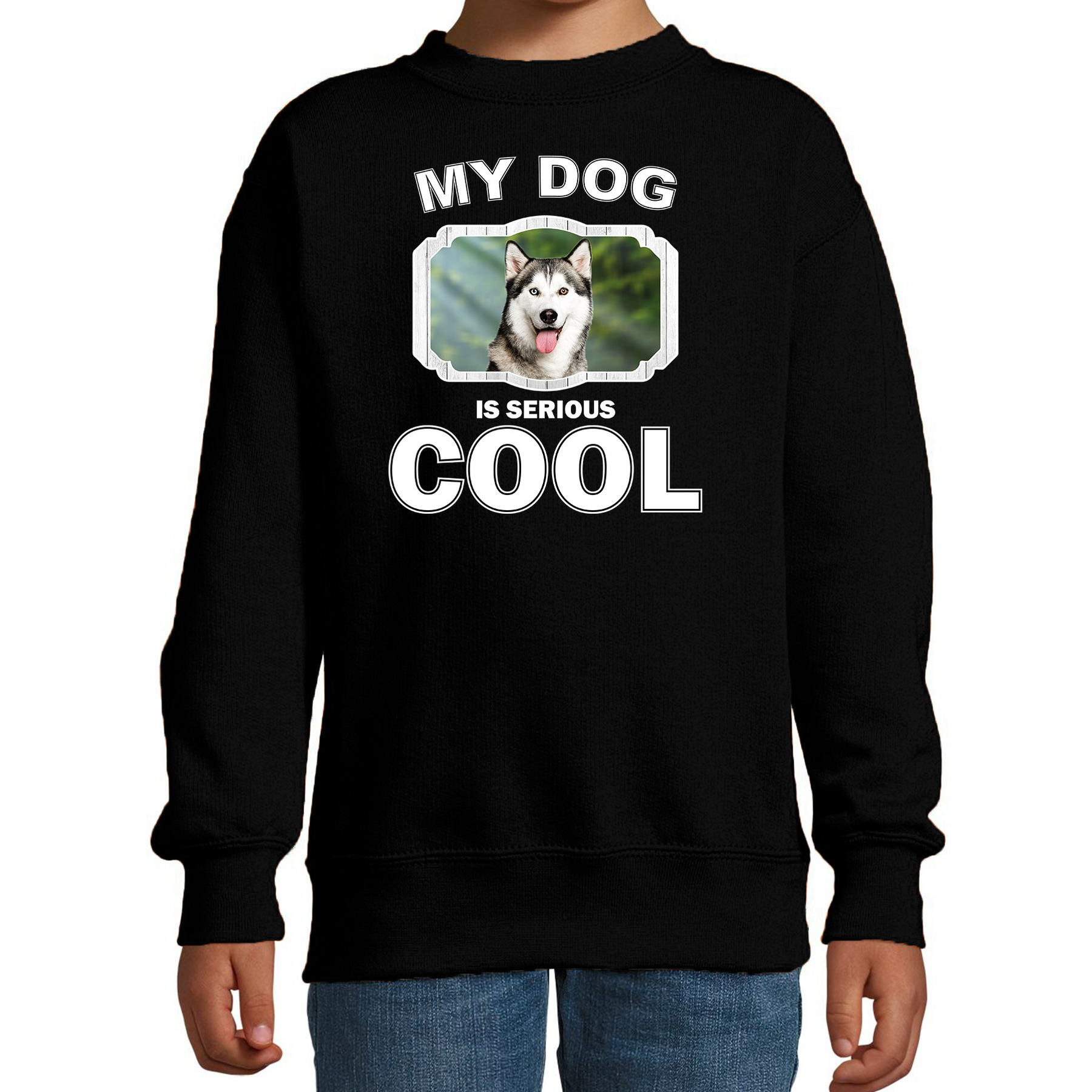 Bellatio Decorations Husky honden trui / sweater my dog is serious cool - kinderen - Siberische huskys liefhebber cadeau sweaters - Zwart