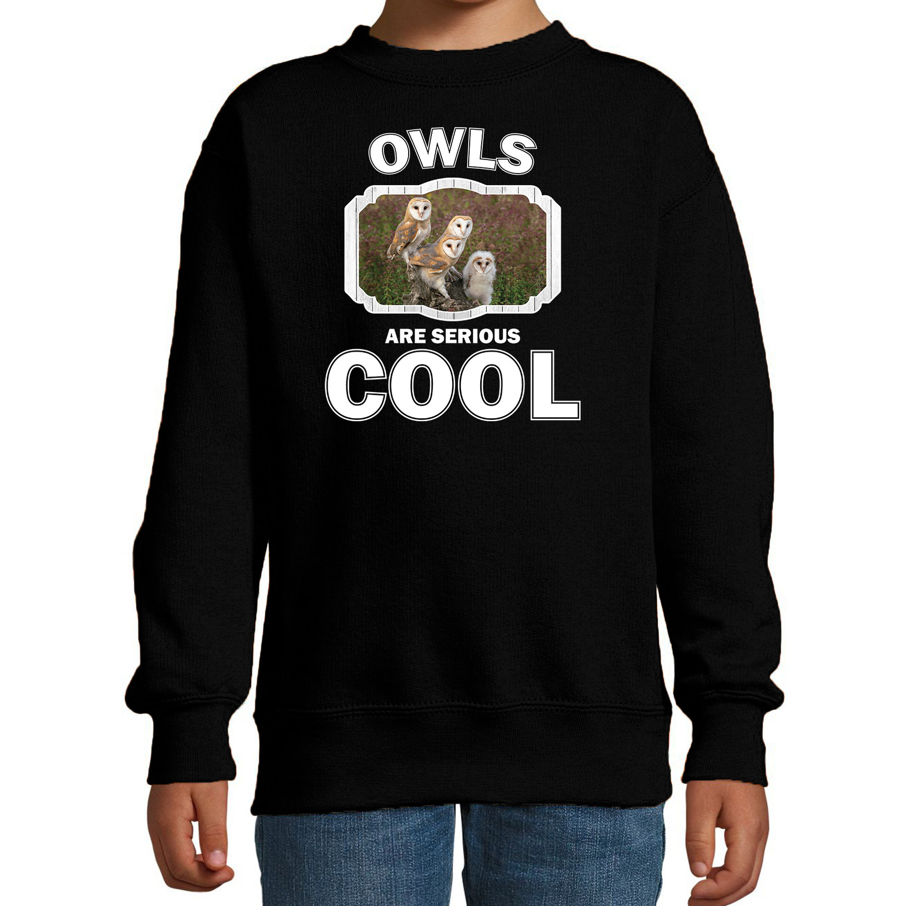 Bellatio Decorations Dieren uilen sweater kinderen - owls are serious cool trui jongens/ meisjes - cadeau kerkuil/ uilen liefhebber - Zwart