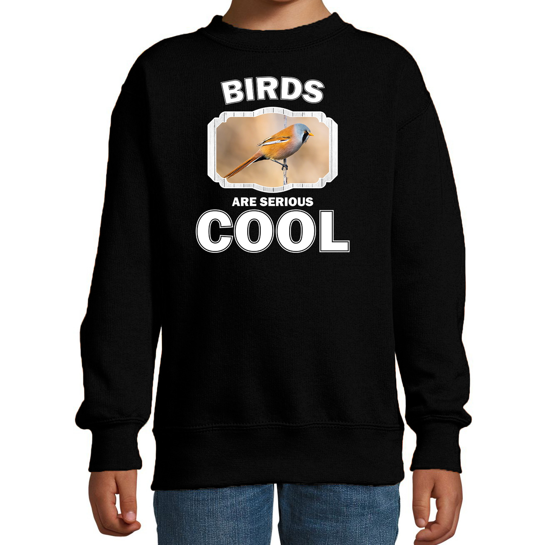 Bellatio Decorations Dieren vogels sweater kinderen - birds are serious cool trui jongens/ meisjes - cadeau baardmannetje vogel/ vogels liefhebber - Zwart