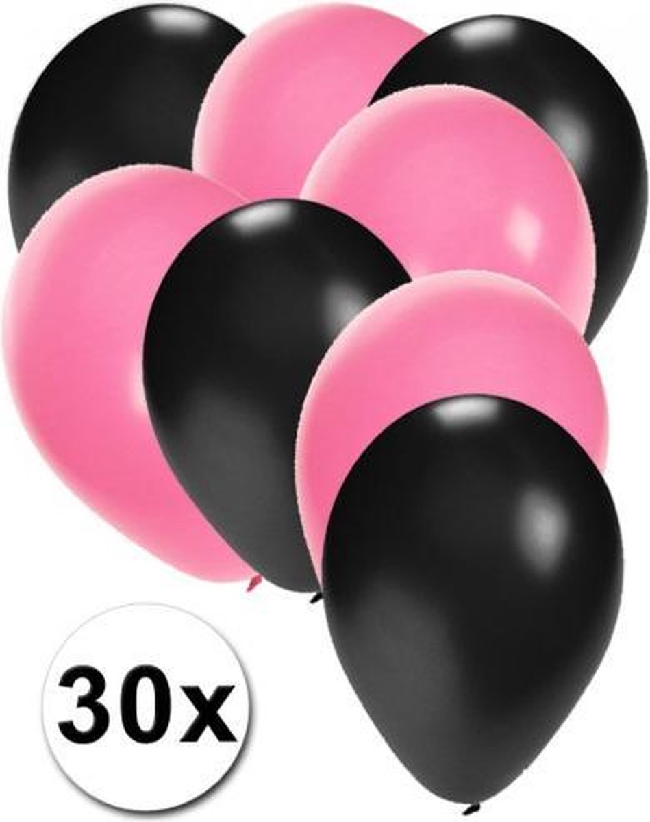 30x ballonnen zwart en lichtroze