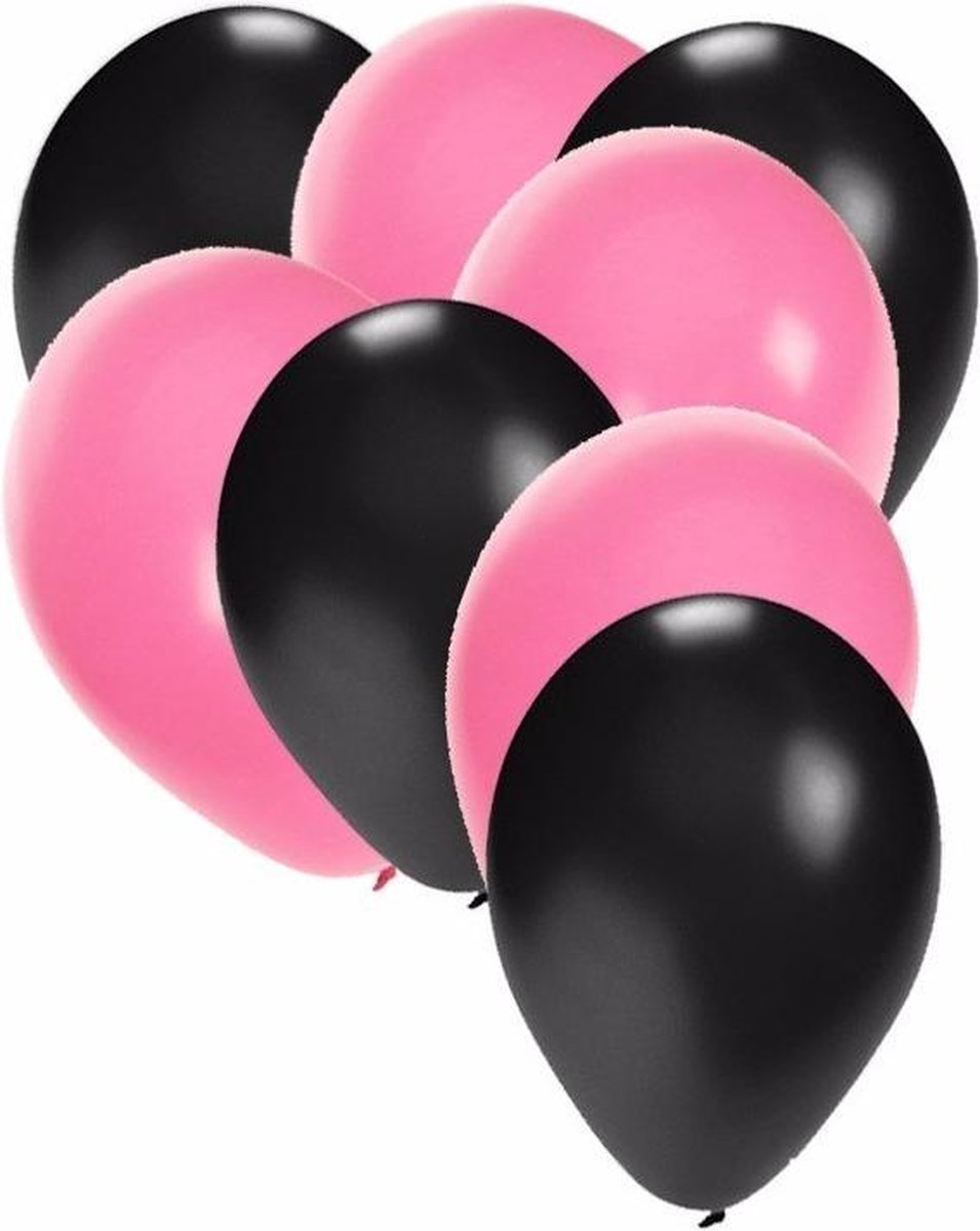 30x ballonnen zwart en lichtroze