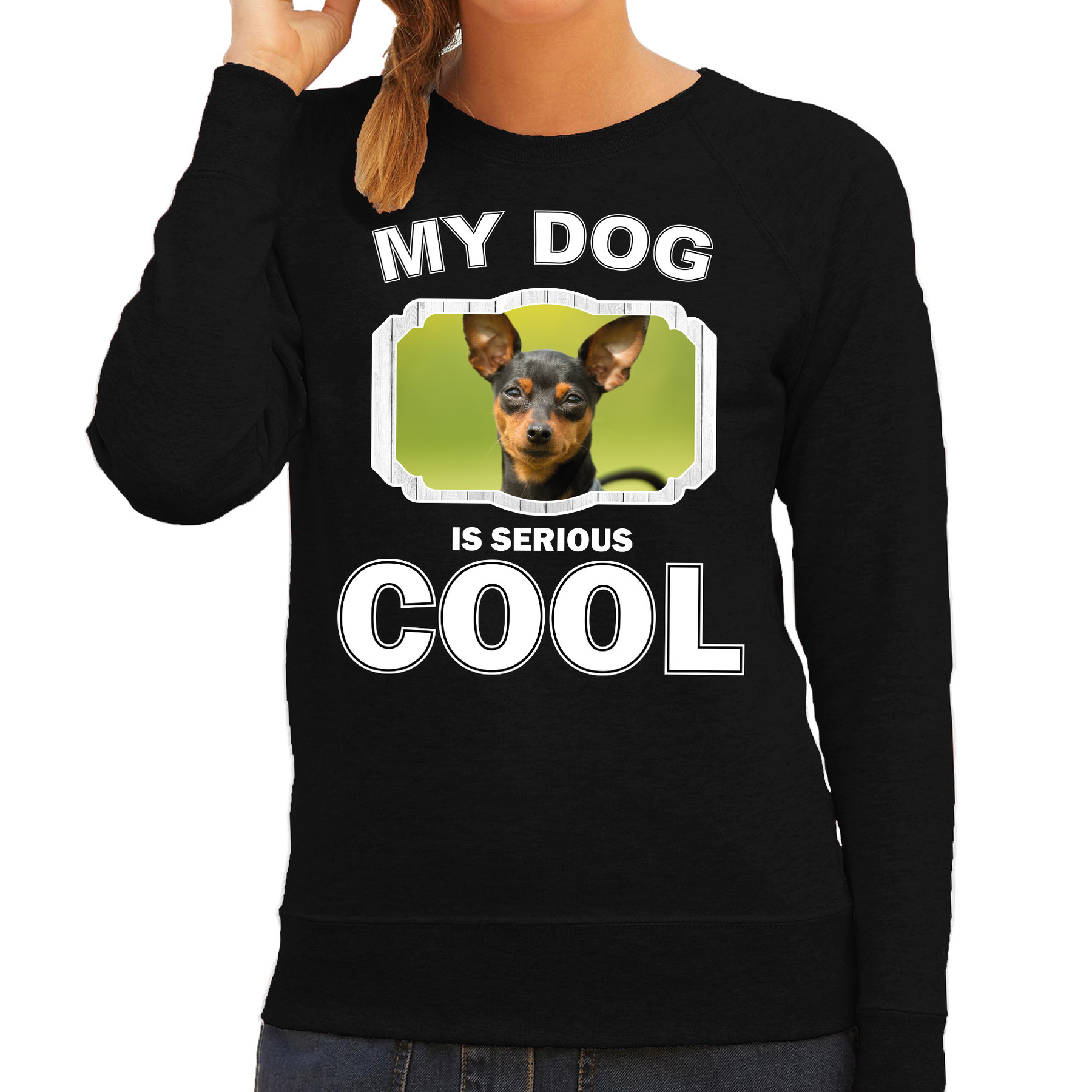 Bellatio Decorations Dwergpinscher honden trui / sweater my dog is serious cool - dames - Dwergpinschers liefhebber cadeau sweaters - Zwart