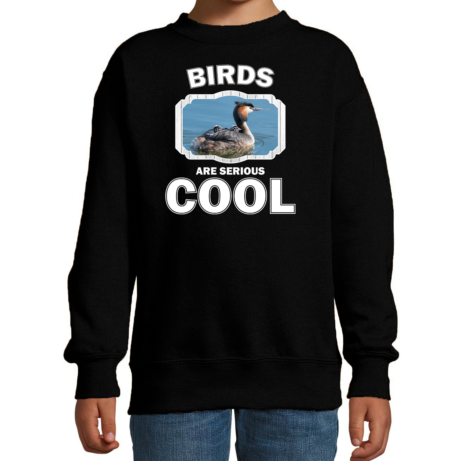 Bellatio Decorations Dieren vogels sweater kinderen - birds are serious cool trui jongens/ meisjes - cadeau fuut vogel/ vogels liefhebber - Zwart