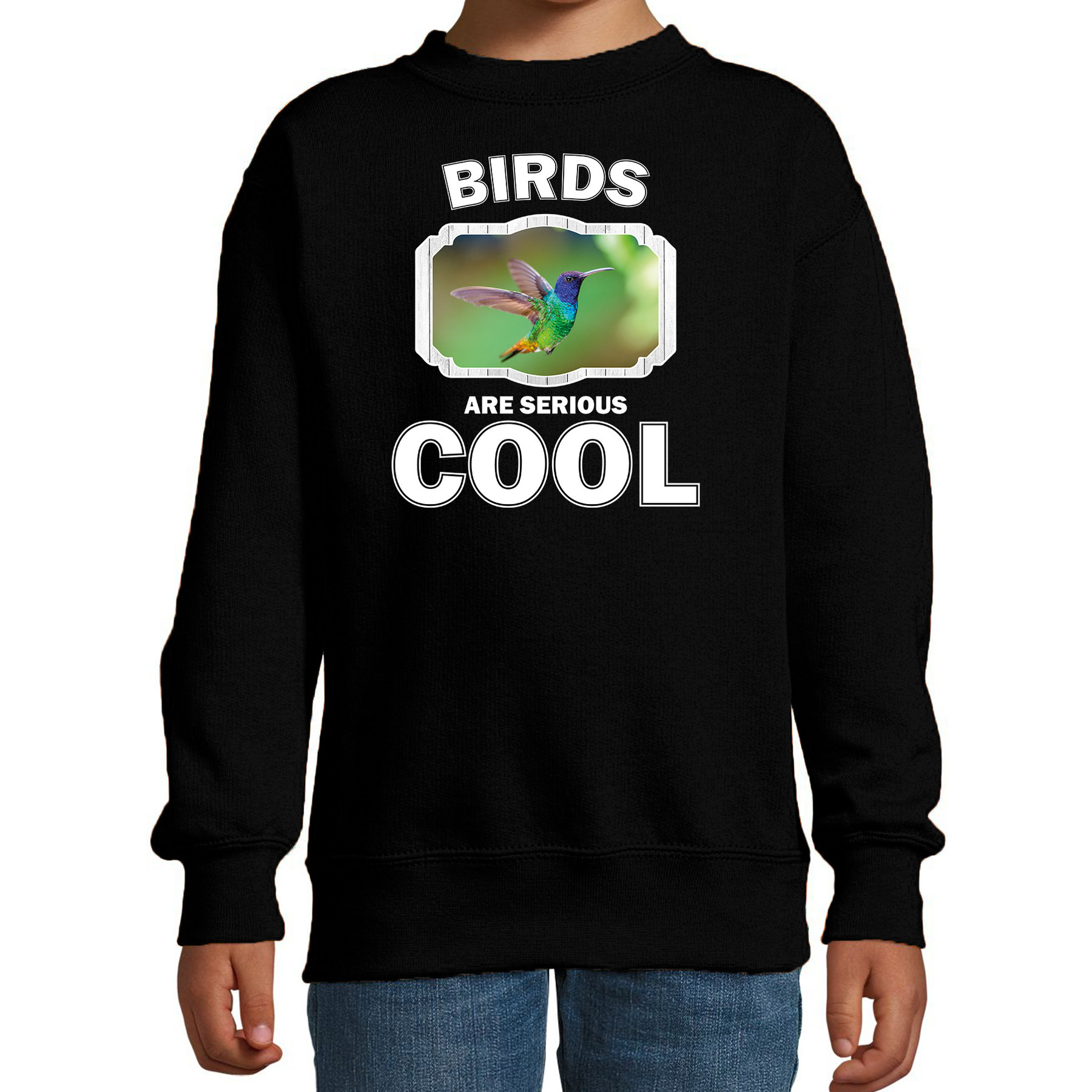 Bellatio Decorations Dieren vogels sweater kinderen - birds are serious cool trui jongens/ meisjes - cadeau kolibrie vogel/ vogels liefhebber - Zwart