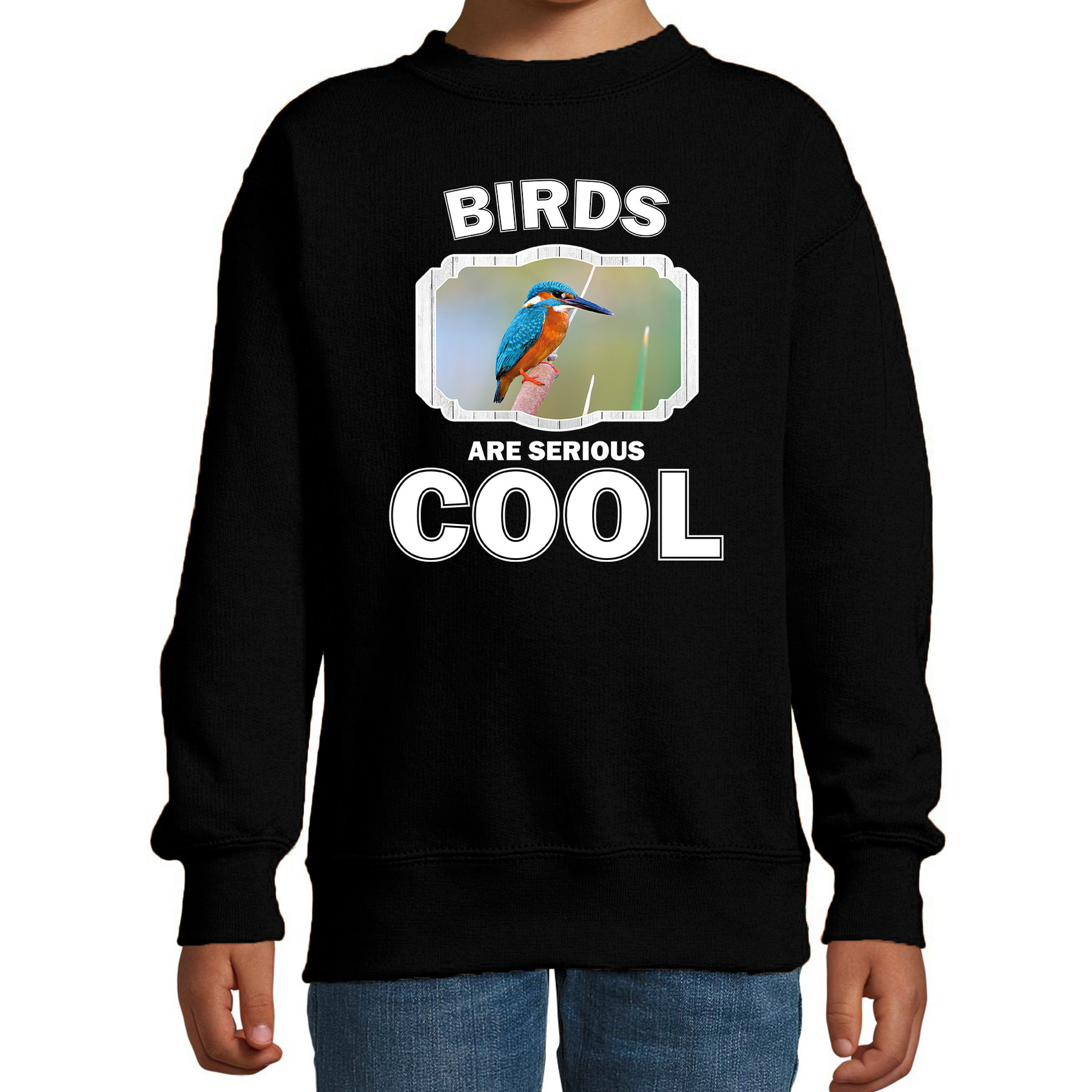 Bellatio Decorations Dieren vogels sweater kinderen - birds are serious cool trui jongens/ meisjes - cadeau ijsvogel/ vogels liefhebber - Zwart