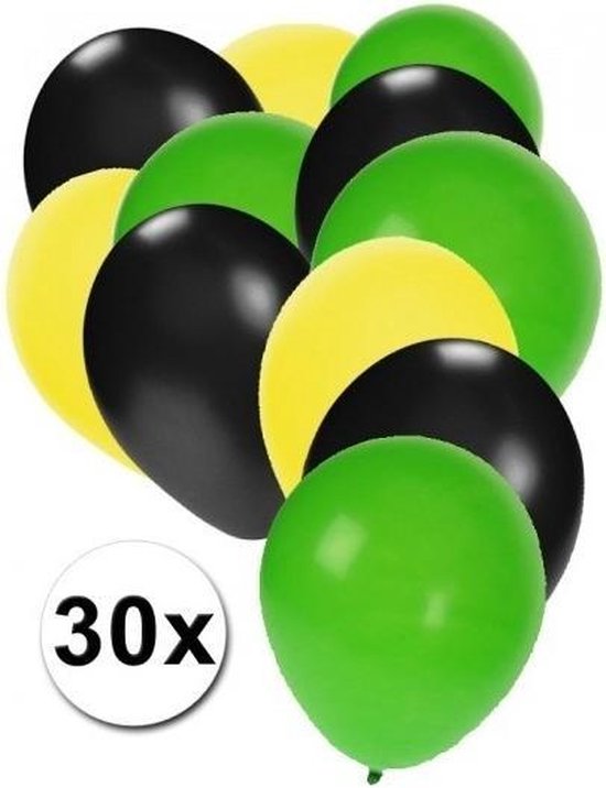 30x ballonnen geel zwart groen