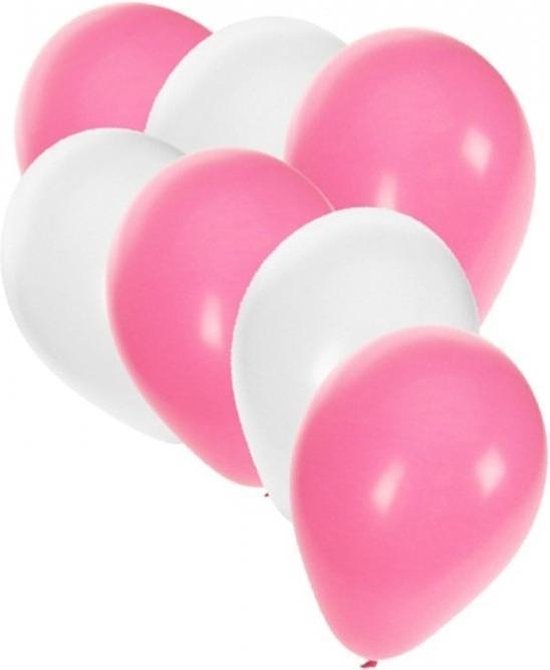 30x ballonnen wit en lichtroze - 27 cm - witte / lichtroze versiering