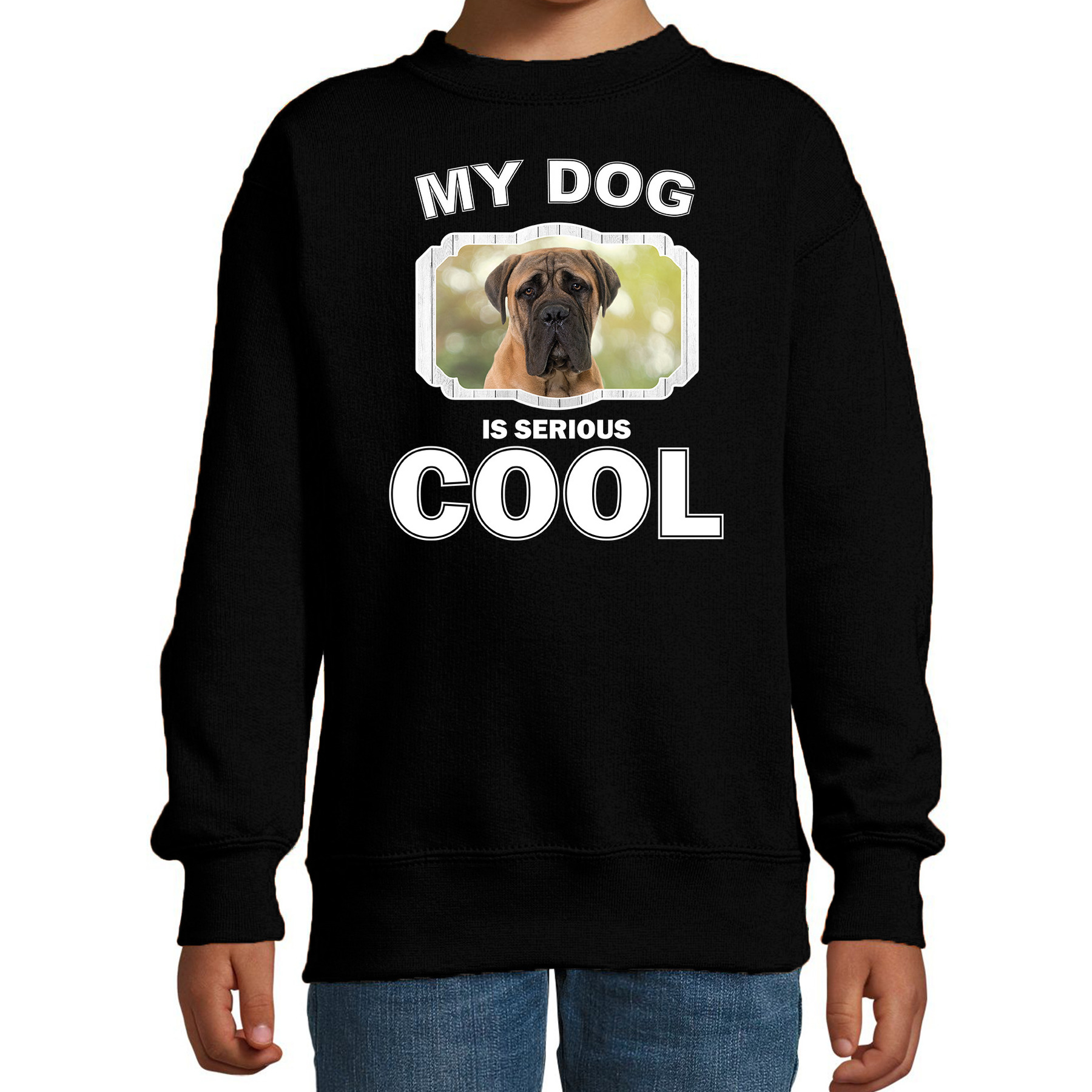 Bellatio Decorations Mastiff honden trui / sweater my dog is serious cool - kinderen - Mastiff liefhebber cadeau sweaters - Zwart