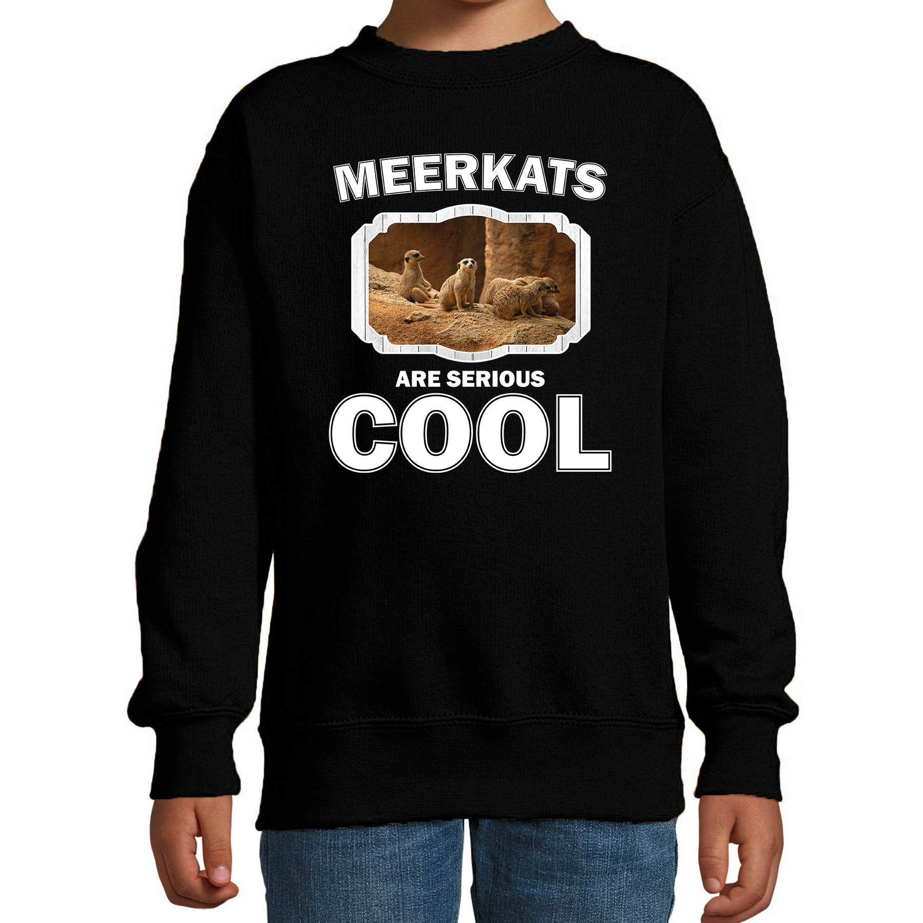 Bellatio Decorations Dieren stokstaartjes sweater kinderen - meerkats are serious cool trui jongens/ meisjes - cadeau stokstaartje/ stokstaartjes liefhebber - Zwart