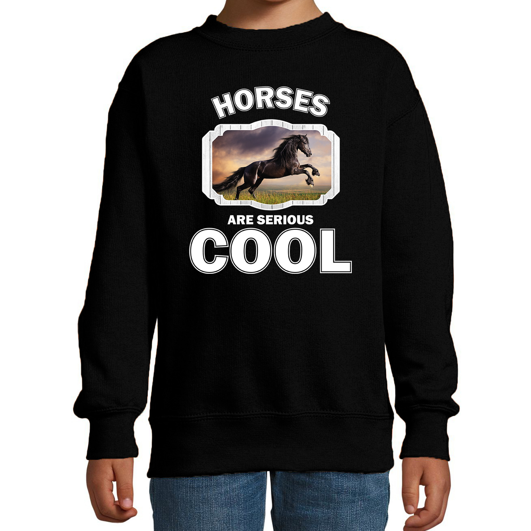 Bellatio Decorations Dieren paarden sweater kinderen - horses are serious cool trui jongens/ meisjes - cadeau paard/ paarden liefhebber - Zwart