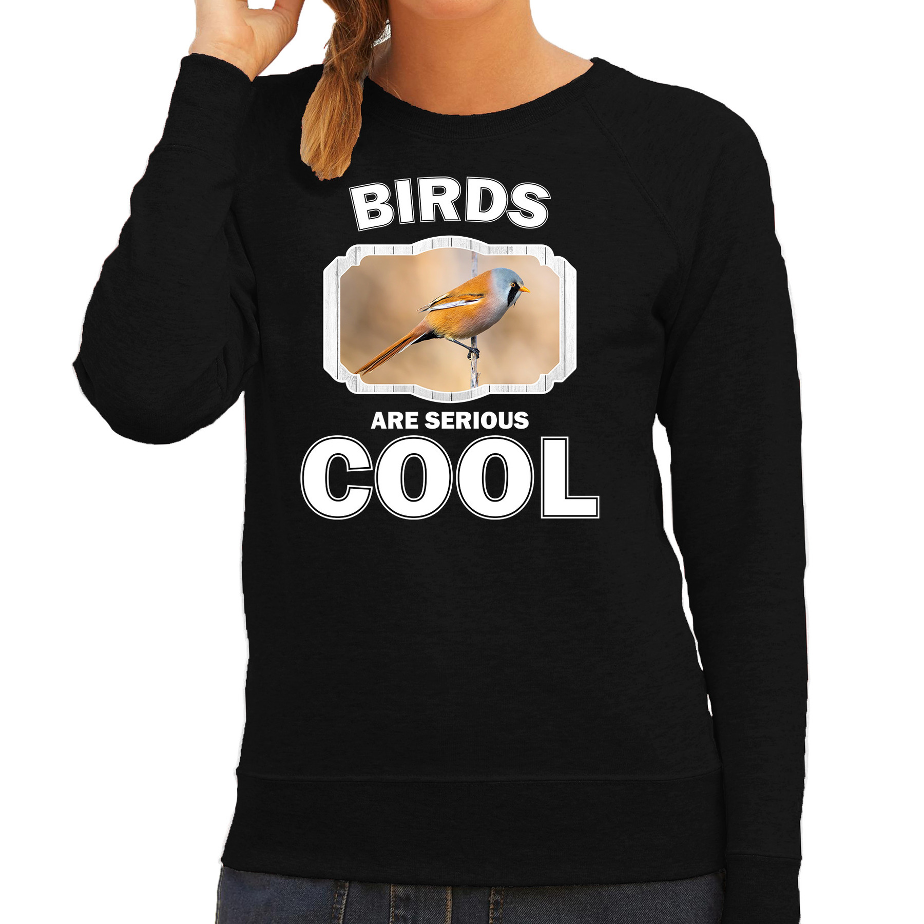 Bellatio Decorations Dieren vogels sweater dames - birds are serious cool trui - cadeau sweater baardmannetje vogel/ vogels liefhebber - Zwart