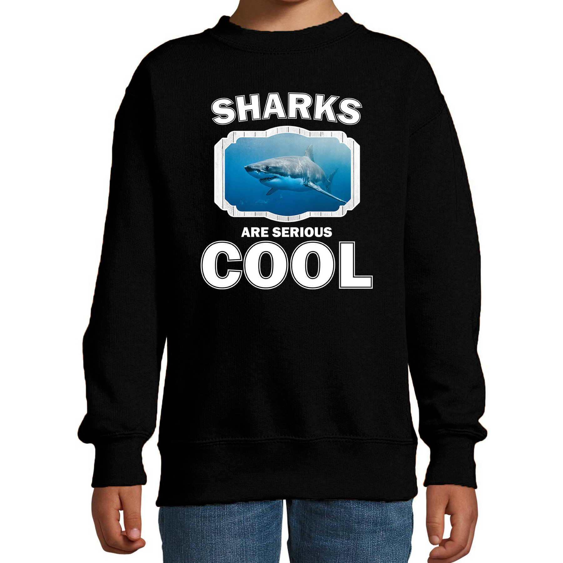 Bellatio Decorations Dieren haaien sweater kinderen - sharks are serious cool trui jongens/ meisjes - cadeau haai/ haaien liefhebber - Zwart