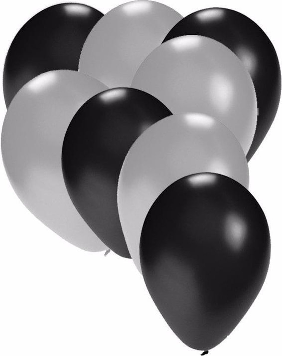 30x ballonnen zwart en zilver - Silver