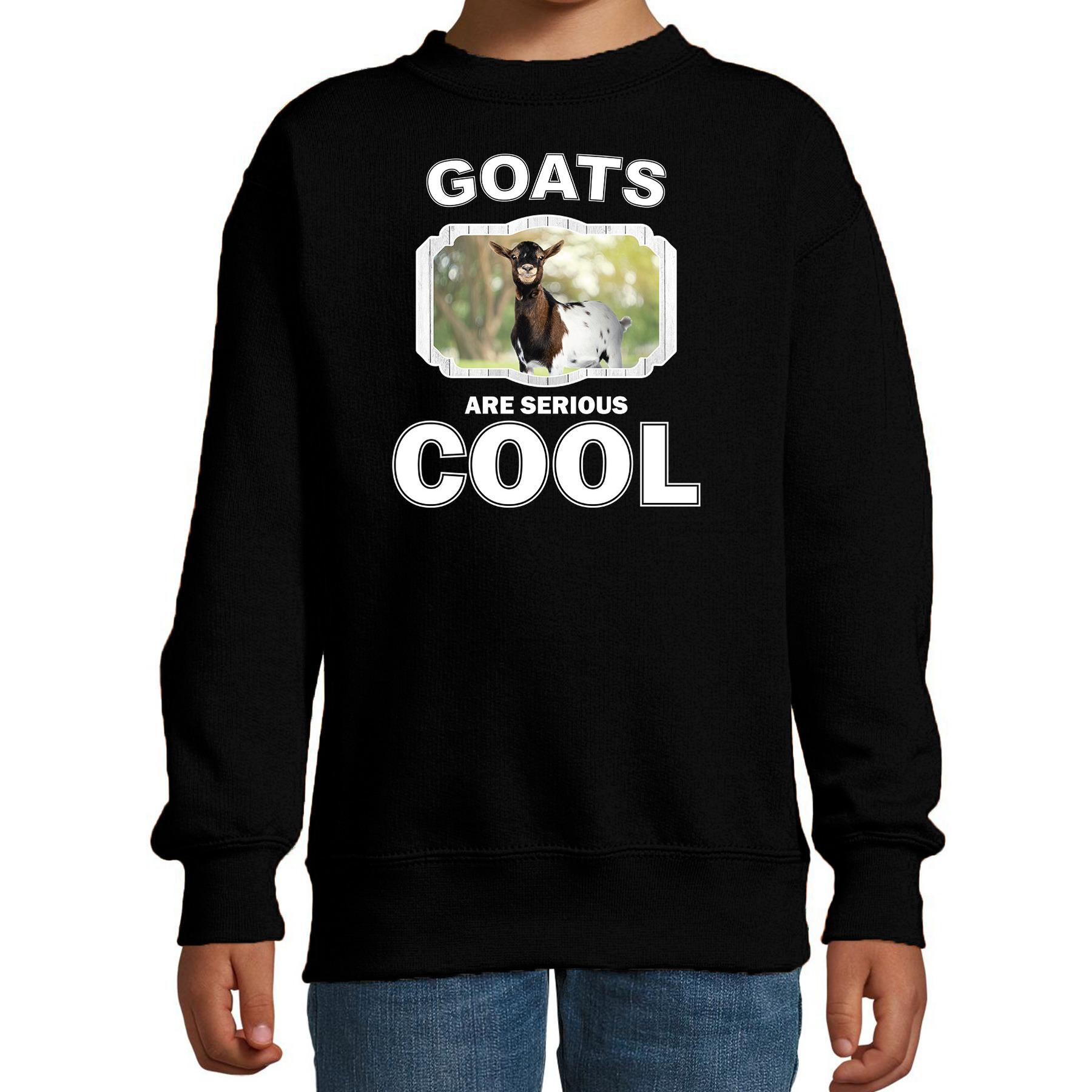 Bellatio Decorations Dieren geiten sweater kinderen - goats are serious cool trui jongens/ meisjes - cadeau gevlekte geit/ geiten liefhebber - Zwart