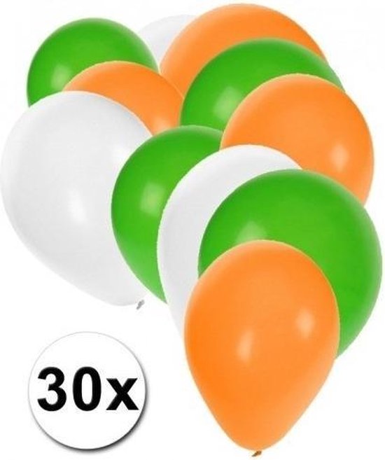 30x ballonnen groen wit - Oranje