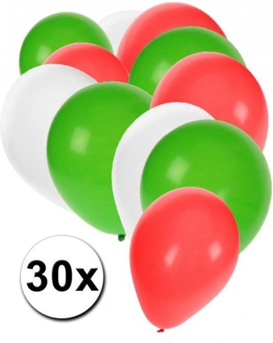 30x ballonnen groen wit rood